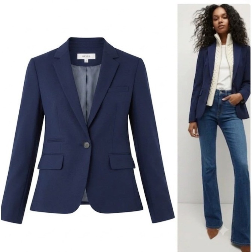 Veronica Beard Blue Navy Wool Single Button Classic Dickey Jacket Blazer Size 0